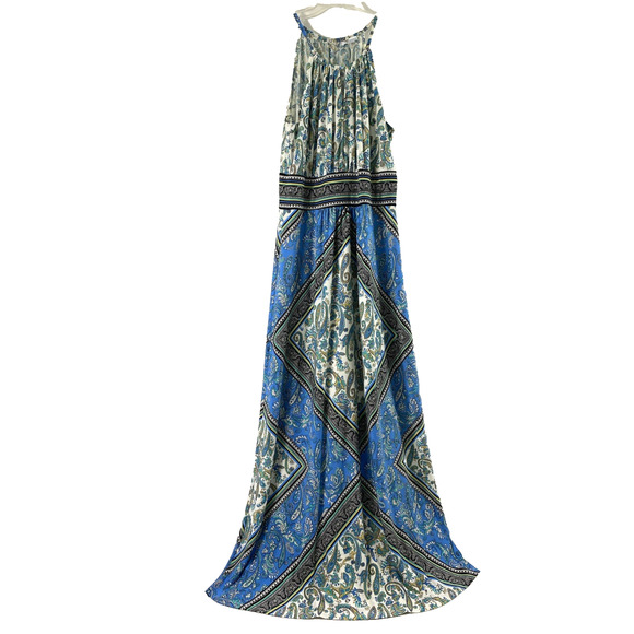 London Times Maxi Dress Women Size 14 Blue White Sundress Boho Knit Swim Coverup - Picture 1 of 9